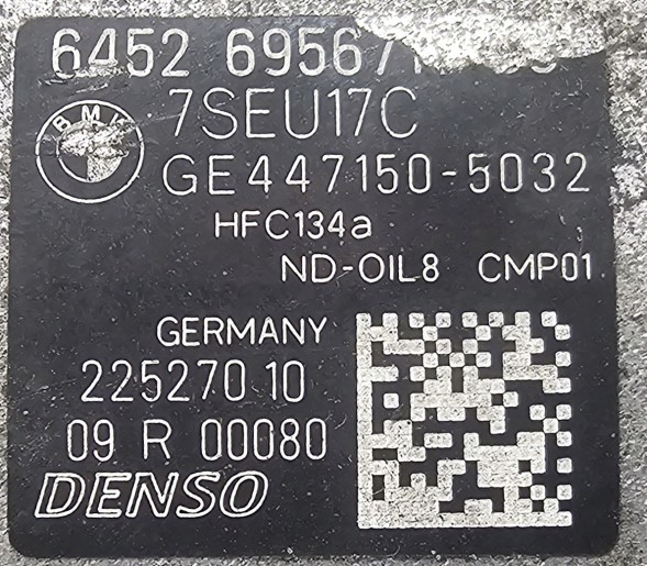 BMW OE 6956719 BMW PAWELAUTOCZESCI НОВИЙ ОРИГІНАЛЬНИЙ КОМПРЕСОР КОНДИЦІОНЕРА BMW E82 E84 E88 E89 E90 E91 E92 E93 6956719