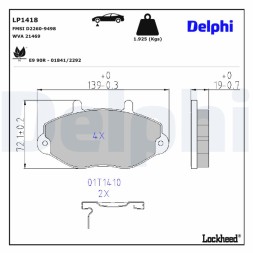 LP1418 DELPHI Комплект гальмівних колодок з 4 шт дисків