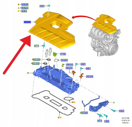 Ford OE KX6E-6A949-CA KX6Z6A949C ЩИТОК ДВИГУНА ВЕРХНІЙ 2.3 EB FORD FOCUS Mk4 2021- 2525706 _ KX6E-6A949-CA