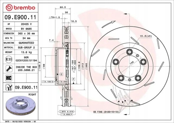 Brembo 09.E900.11 Гальмівний диск передній 09.E900.11 brembo porsche