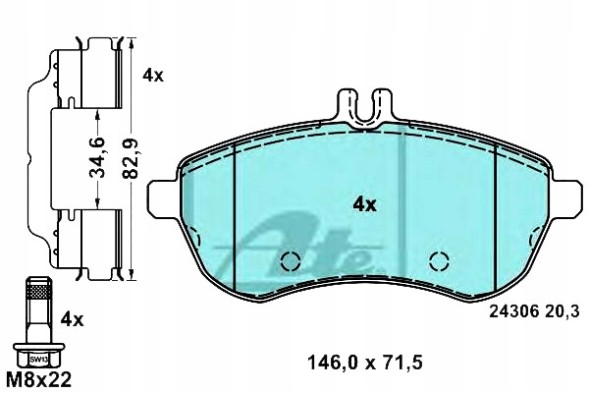 ATE PRO/13.0470-9000.2 ATE Гальмівні колодки mercedes фронт w204 s204 w212 1,6 + асистент зіткнення #34