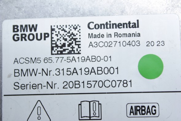 BMW OE 5A19AB0 65775A19AB0 5B4AF43 5A9CF34 5A656A7 5A1FC38 КОНТРОЛЕР ПОДУШКИ AIRBAG ACSM5 BMW M5 G30 G32 G11 G14 G15 G16 G05 G06 G07