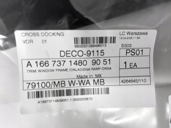 Mercedes-Benz OE Облицювання віконної рами Планка кришки ролети Mercedes-Benz X166 A1667371480