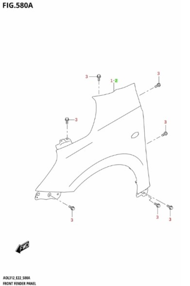 Suzuki OE 57711-70T00 SUZUKI SWIFT MK9 2024 - БРИЗКОВИК ЛІВИЙ ПЕРЕДНІЙ З ОТВОРОМ