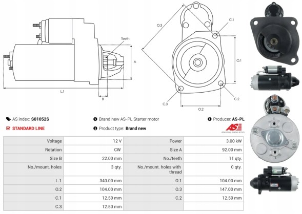 AS-PL S01052S Бренд new as-pl стартер мотор