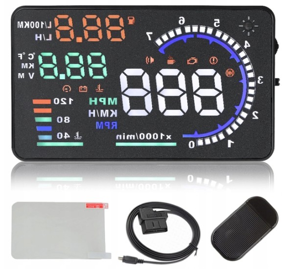 Philips ДИСПЛЕЙ ПРОЄКТОР LED LCD A8 HUD OBD2 5.5'' ГОДИННИК HEAD-UP DISPLAY