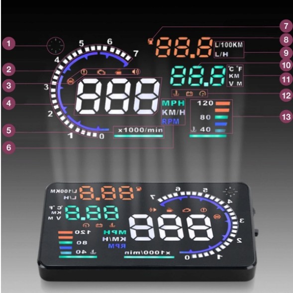Philips ДИСПЛЕЙ ПРОЄКТОР LED LCD A8 HUD OBD2 5.5'' ГОДИННИК HEAD-UP DISPLAY