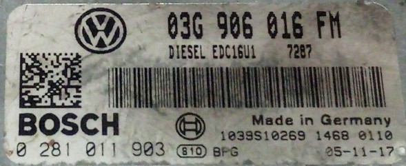 Volkswagen OE 03G906016FM 0281011903 BEZ IMMO przygotowany w SDK Блок керування 03G906016FM 0281011903 БЕЗ ІММО