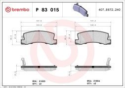 P83015 BREMBO Комплект гальмівних колодок з 4 шт дисків