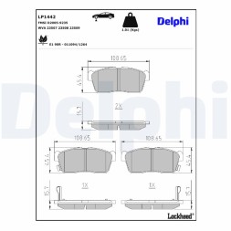 LP1442 DELPHI Комплект гальмівних колодок з 4 шт дисків