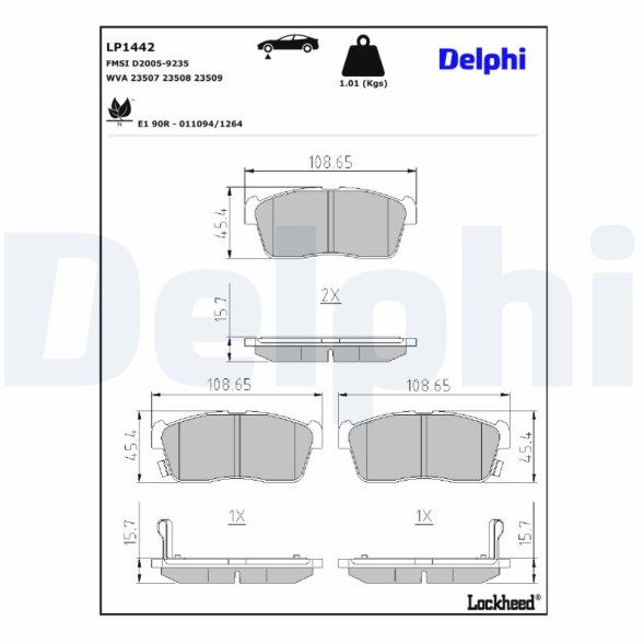 LP1442 DELPHI Комплект гальмівних колодок з 4 шт дисків