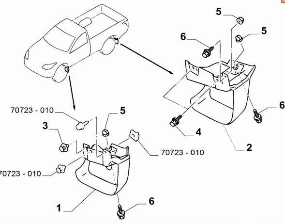 Fiat OE 6000606303 Бризковик, грязезахисний фартух передній ПРАВИЙ FIAT Fullback, RAM, з ASO
