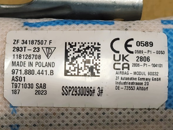 Porsche OE 971880441B / 971880442B PORSCHE PANAMERA 2016-2023 ПОДУШКА БЕЗПЕКИ ЗАДНЄ СИДІННЯ КОМПЛЕКТ 971880441B + 971880442B