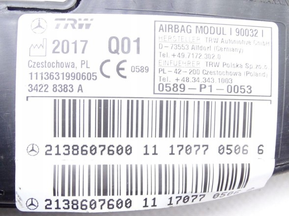 Mercedes-Benz OE 2138607600 GBI_BMW M MERCEDES E-KLASA W213 16-23 ПОДУШКА AIRBAG СИДІННЯ ПРАВА ОРИГІНАЛ НОВА