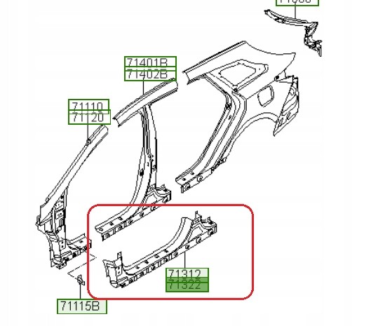Hyundai OE 713223ZD50 ПОРІГ ПРАВИЙ БОКОВИЙ HYUNDAI I40 2015-2019 рр