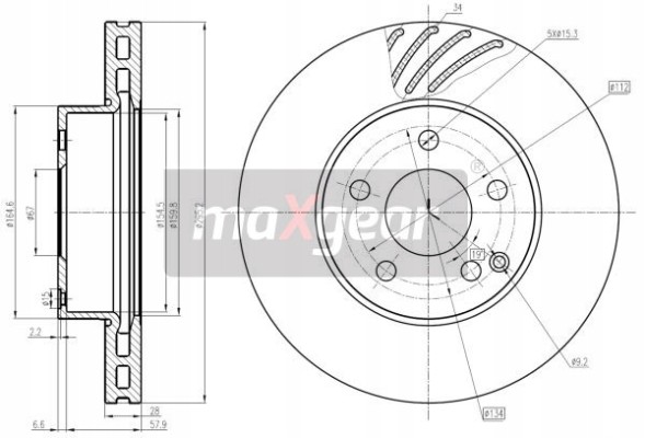 Maxgear 19-1953,19-0615 Передні диски та колодки MAXGEAR MERCEDES C W204 C 2