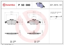 P50080 BREMBO Комплект гальмівних колодок з 4 шт дисків