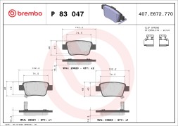 P83047 BREMBO Комплект гальмівних колодок з 4 шт дисків