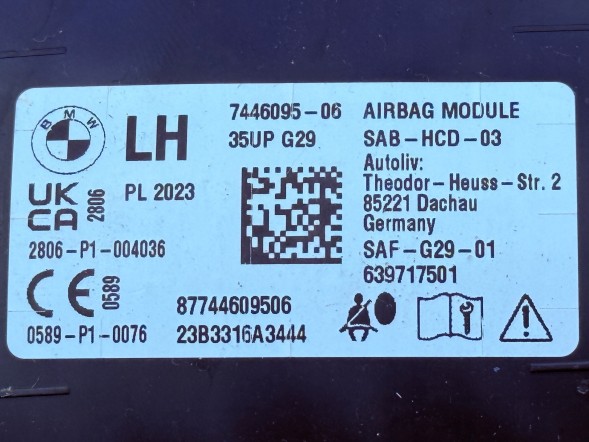 BMW OE 72127446095 ПОДУШКА БЕЗПЕКИ AIRBAG ВОДІЯ ЛІВА ДЛЯ TOYOTA SUPRA A90 2019-2026 7446095