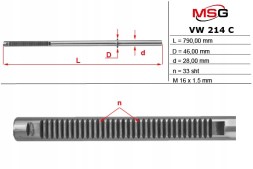 MSG VW214C Планка зубчаста рульової передачі VW Transporter T6 16-, Т5 03-15