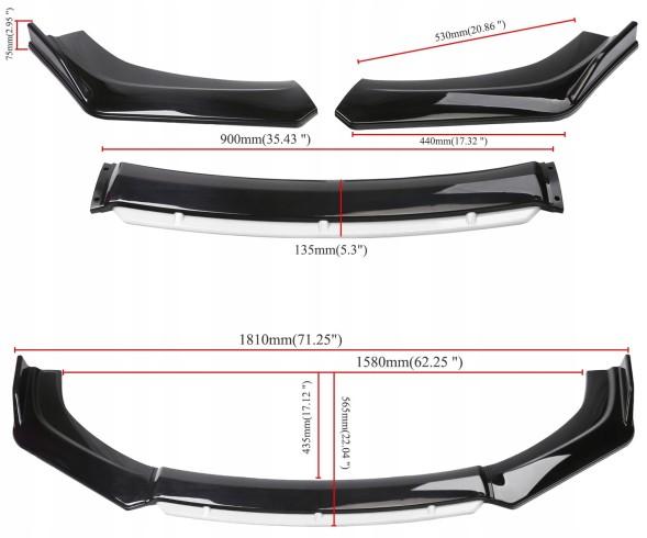 Inn UNIWERSALNA DOKŁADKA PRZEDNIEGO ZDERZAKA SPLITTER SPOILER DO AUTA BIAŁY + Рукавички нітрилові Sorimex одноразові, розмір L, 2 шт.