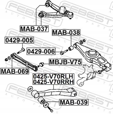 Febest 0425-V70RLH Задній лівий тяговий штир 0425-v70rlh fbt