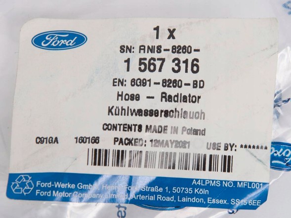 Ford OE 6G91-8260-BD Шланг системи охолодження s-max/galaxy mondeo