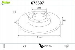 Valeo 673697 Гальмівний диск пофарбований x2 peugeot 208 673697 valeo