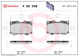 P83048 BREMBO Комплект гальмівних колодок з 4 шт дисків