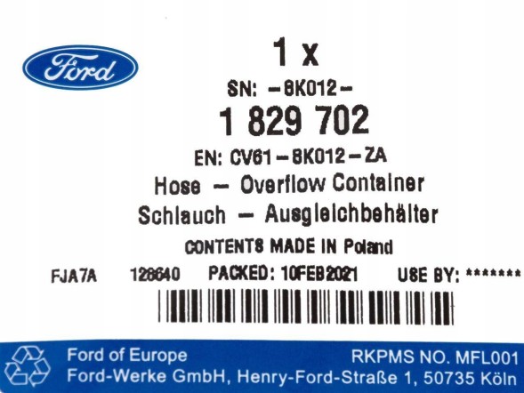 Ford OE CV61-8K012-ZA C-max focus 1.0 eb труба розширнювального бака