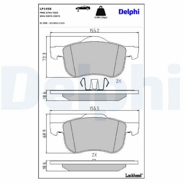 LP1458 DELPHI Комплект гальмівних колодок з 4 шт дисків
