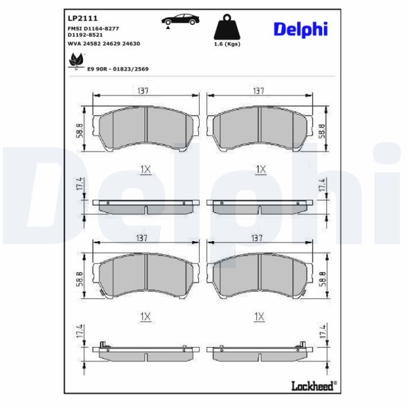 LP2111 DELPHI Комплект гальмівних колодок з 4 шт дисків