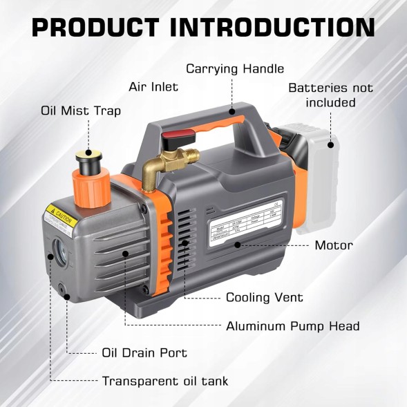 HVAC VP-1ZBP ВАКУУМНИЙ НАСОС 18V 2CFM 0.25HP 1-СТУПЕНЕВИЙ ДЛЯ ІНСТРУМЕНТІВ HVAC