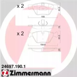 Zimmermann 24697.190.1 Гальмівні колодки передні bmw 5 f10 2010- zimmermann oem 24697.190.1