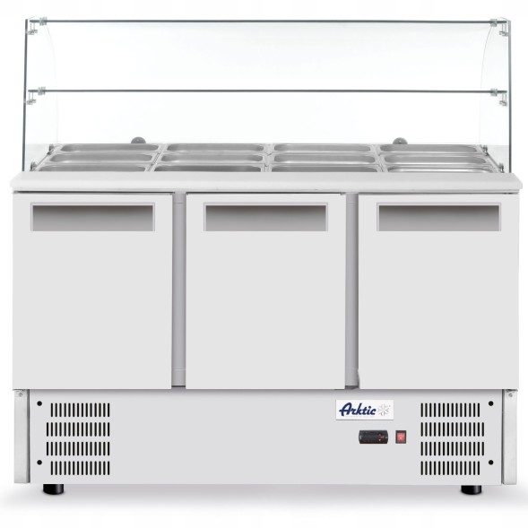 Китай WEW-SC-HP-1012794 Холодильний стіл ARKTIC 3-дверний 368л зі скляною надбудовою HoReCa