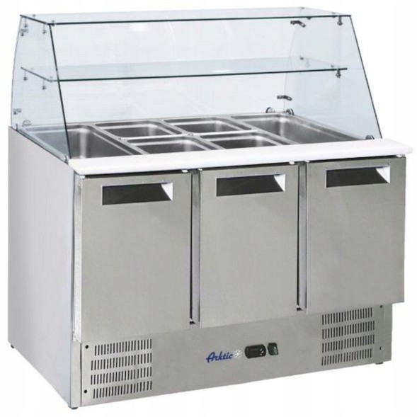 Китай WEW-SC-HP-1012794 Холодильний стіл ARKTIC 3-дверний 368л зі скляною надбудовою HoReCa