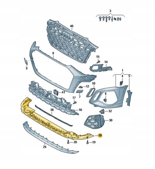 Audi OE 8Y0807233B01C ЗАКРИВАЮЧИЙ ЕЛЕМЕНТ НИЖНЯ НАКЛАДКА БАМПЕРА ПЕРЕДНЯ AUDI A3 8Y RS3 ОРИГІНАЛЬНИЙ дилерський центр
