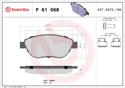 P61068 BREMBO Гальмівні колодки