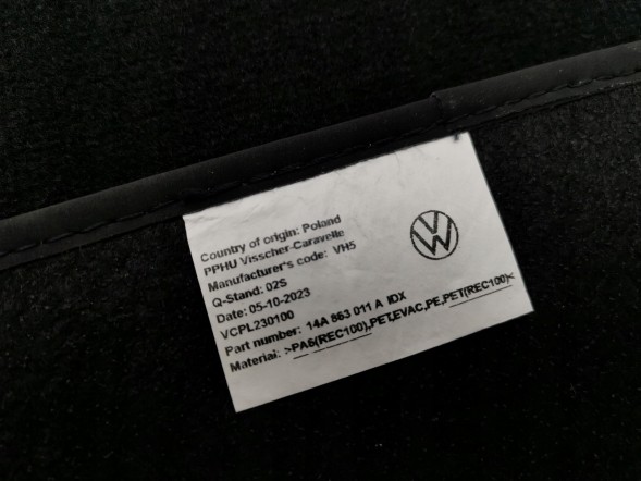 Volkswagen OE 14A863011, DWP465060OE Велюрові килимки, комплект VW ID.7 14A863011