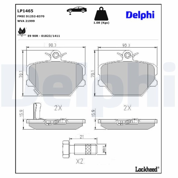LP1465 DELPHI Комплект гальмівних колодок з 4 шт дисків