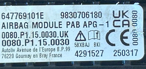 Groupe PSA 647769101E / ASTRA L Opel astra l vi 2021-2025 airbag подушка безпеки пасажира 647769101e