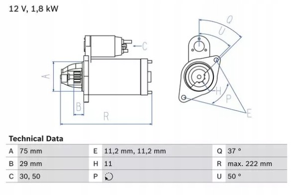 Bosch 0 986 023 250 Стартер (12в, 1,8квт) chevrolet vectra, fiat cro