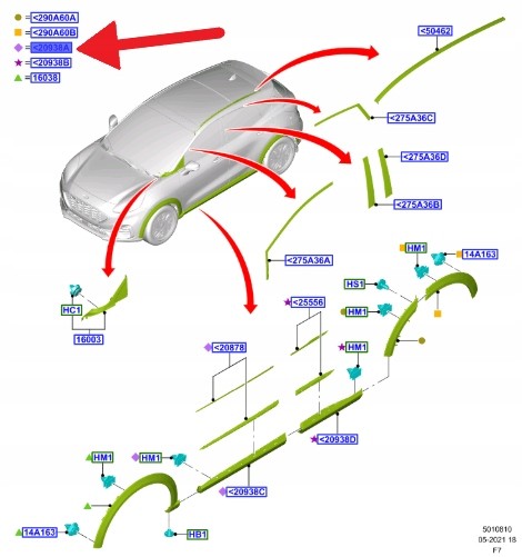 Ford OE ДВЕРНА ПЛАНКА ПРАВА ПЕРЕДНЯ ХРОМ FORD PUMA 2019- OE 2456073 _ L1TB-S20306-BG