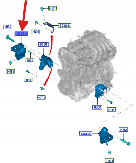 Ford OE ПОДУШКА ДВИГУНА ПРАВА 2.2L TDCi FORD RANGER 2011-2019 - OE 5351992 _ AB39-6038-AG
