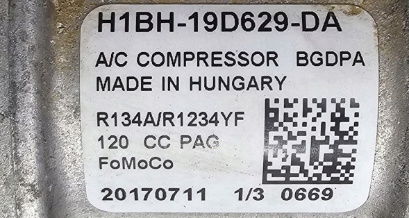 Ford OE H1BH-19D629-DA FORD OE ORYGINAŁ НОВИЙ ОРИГІНАЛЬНИЙ КОМПРЕСОР КОНДИЦІОНЕРА ECOSPORT FIESTA MK8 TRANSIT 1.0