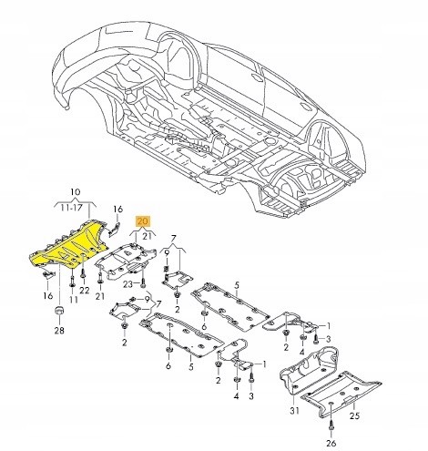 HD 4H0812365 КРИШКА ПЛАСТИНИ ПІД ДВИГУН AUDI A8 (D4) 2010 - 2017 МАТЕРІАЛ - ПОВСТЬ