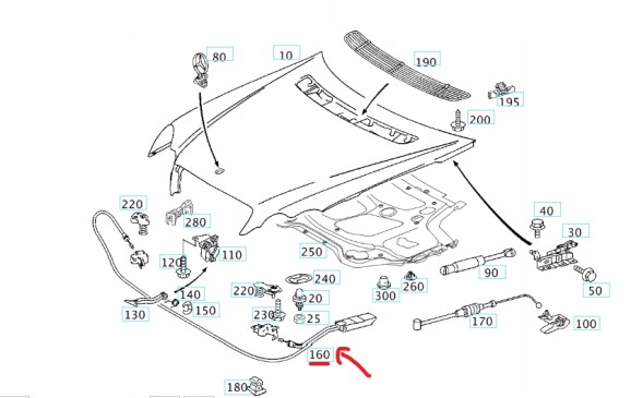 Mercedes-Benz OE LINKA CIĘGNO OTWIERANIA MASKI MERCEDES C KLASA W203 A2038800459 ТРОС РІЗАННЯ ВІДКРИВАННЯ КАПОТА MERCEDES C КЛАС W203 A2038800459