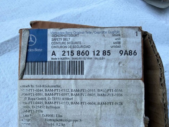 Mercedes-Benz OE A2158601285BLCP ПРАВИЙ ПЕРЕДНІЙ РЕМІНЬ БЕЗПЕКИ MERCEDES CL 215 C215