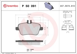 P50091 BREMBO Комплект гальмівних колодок з 4 шт дисків