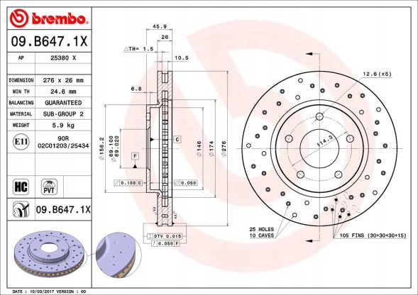 Brembo 09.B647.1X Гальмівні диски brembo 09.B647.1x